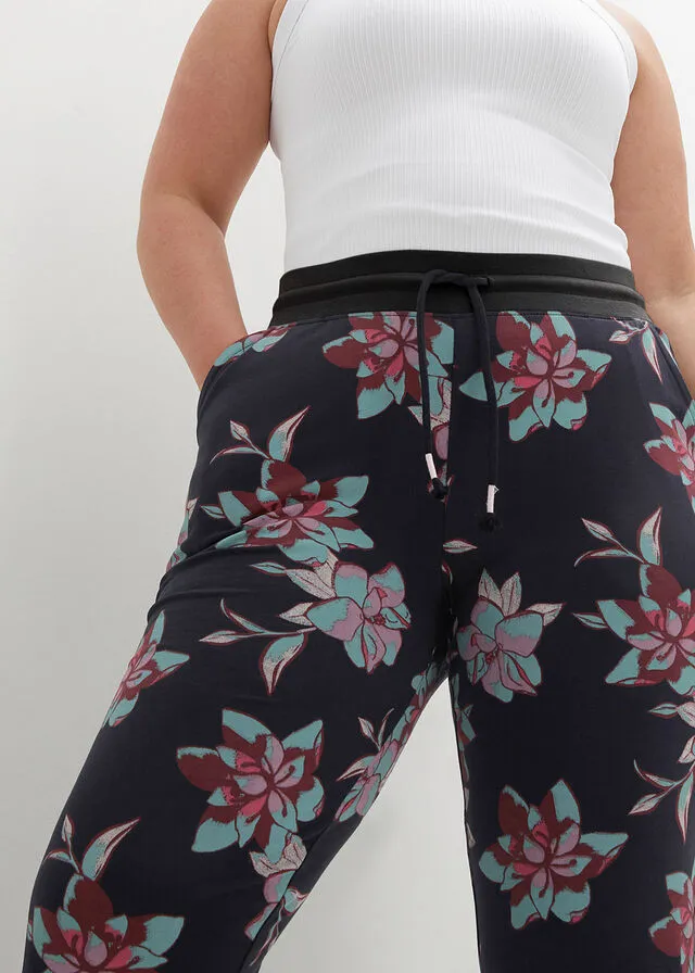 Pantalón de chándal de largo 7/8 Negro de flores