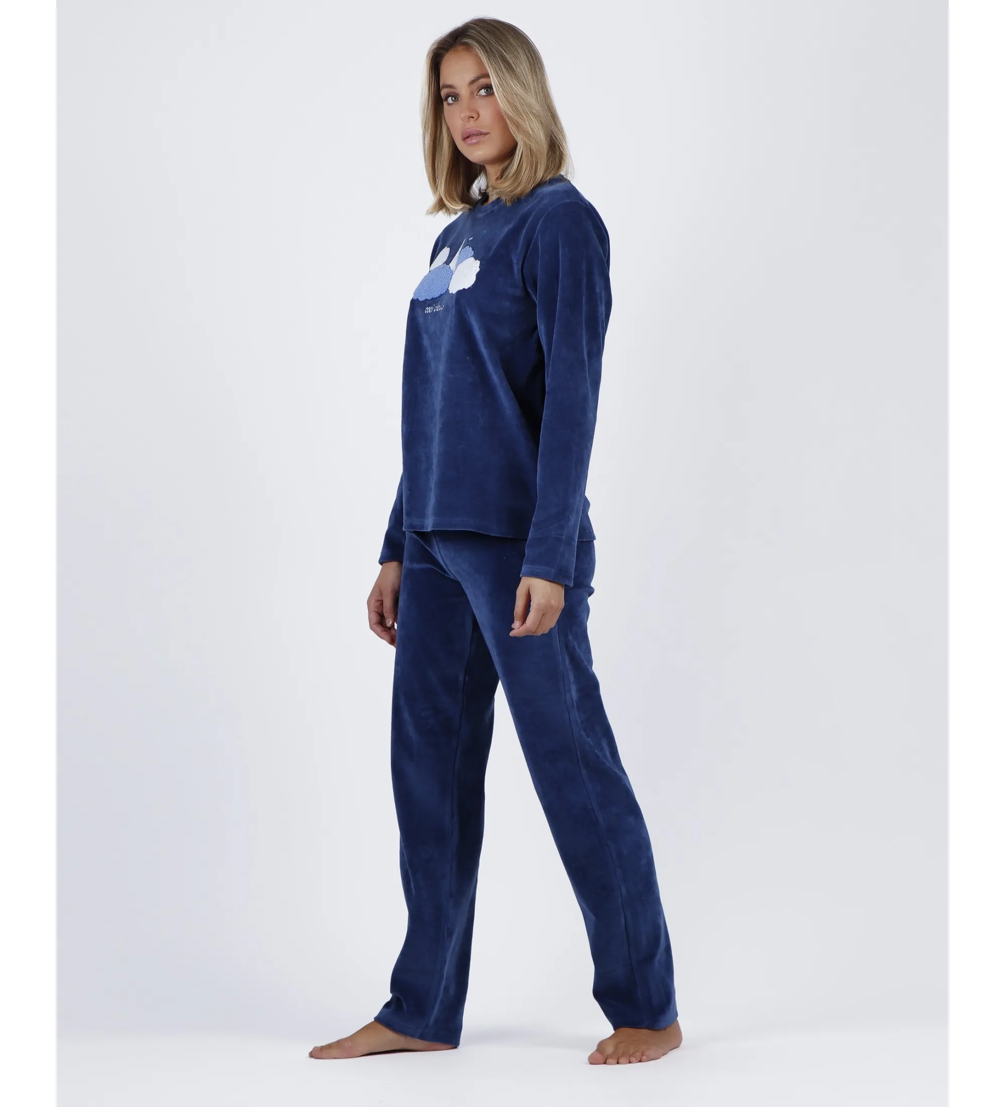 Pijama Terciopelo Manga Larga Cloudy Nights marino