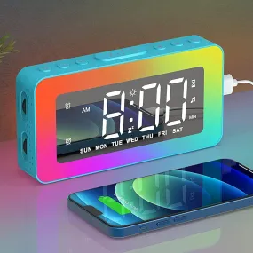 Reloj despertador para niños, reloj digital con 8 luces nocturnas RGB, pantalla LED, reloj de espejo, alarmas duales, repetición
