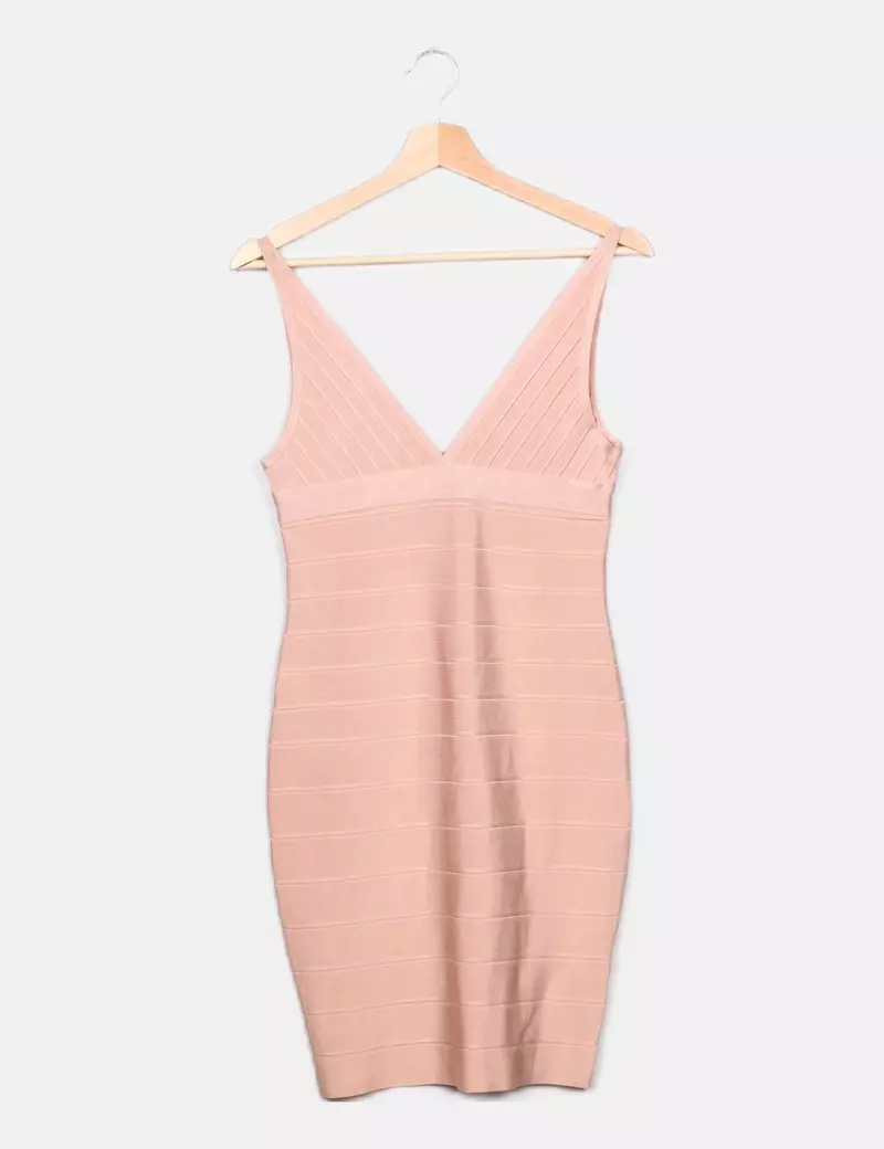 Uterqüe Vestido punto rosa de vestir
