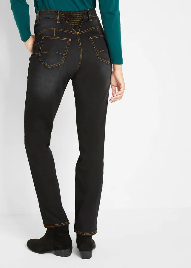 Vaqueros térmicos con efecto push-up y cintura cómoda, de corte recto denim negro
