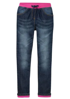 Vaqueros térmicos para niñas con forro polar Azul oscuro piedra-fucsia intermedio