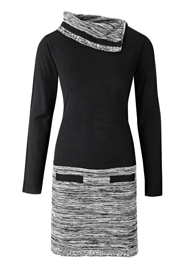 Vestido de punto jaspeado Negro