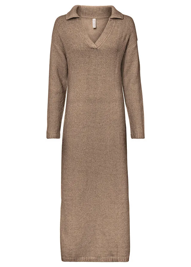 Vestido holgado de punto Marrón grisáceo